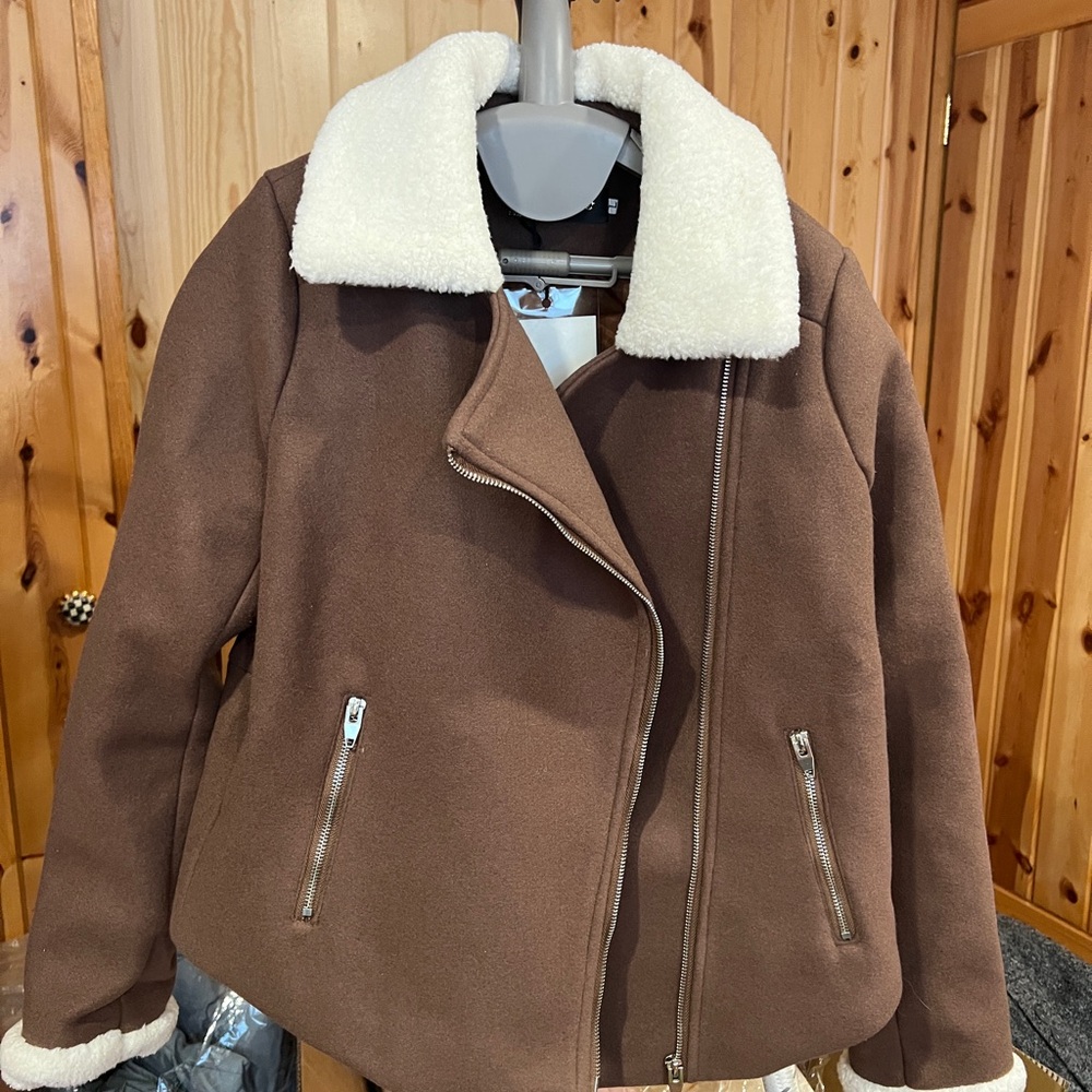 Cozy Brown Teddy Jacket with Shearling Collar